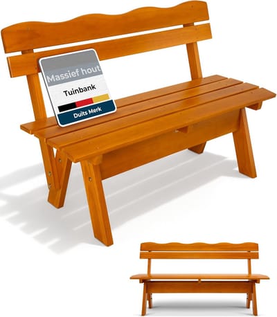 Beautissu Houten Tuinbank RD Weerbestendig 2 Personen 120 cm breed Massief Hout Gelakt Duurzaam Robuust Tuinbank Hout voor Balkon Terras Serre of Tuin