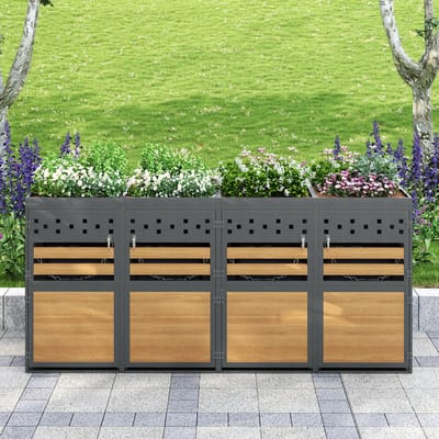Clruro Vuilnisbakkenbox - 4 Stuks - 120-240L - met Plantenbak - Verzinkt Staal - Anthraciet