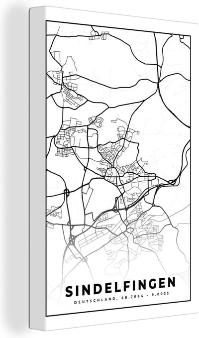 Canvas Schilderij Plattegrond - Sindelfingen - Kaart - Stadskaart - 20x30 cm - Wanddecoratie