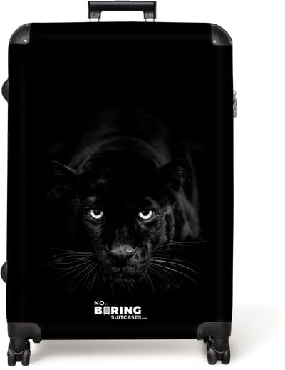 NoBoringSuitcases.com® - Koffer groot - Reiskoffer lichtgewicht - Panter - Dieren - Zwart - Rolkoffer met 4 wielen - Grote trolley XL - 98 liter bagage