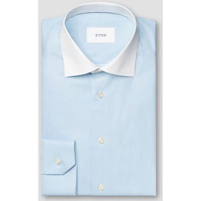 Eton Overhemd Luxury White Collar Organic Cotton Fine Twill Stripe Licht Blauw / male