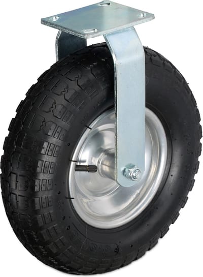 bokwiel luchtband - 3.50-6 - tot 120 kg - met stalen plaatje - zwart-zilver