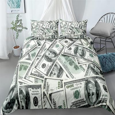 Geld Dekbedovertrek Set Stapel Dollars Patroon Valuta Rijkdom Thema Decoratieve Polyester Beddengoed Set Met Kussenslopen King Size EU single(135x200cm)