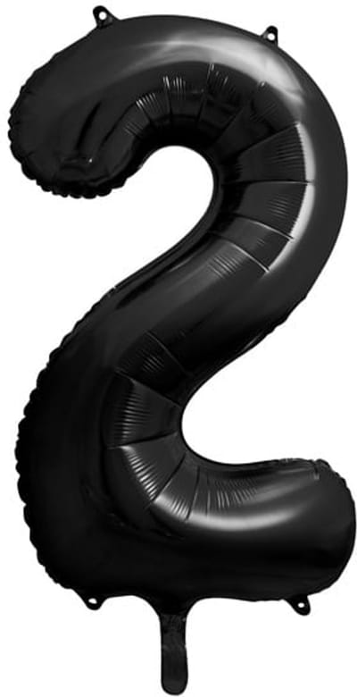 CIJFER BALLON 2 ZWART 86cm - FOLIEBALLON Cijfer 2 (86 cm) - LEEFTIJDSBALLON 2 JAAR - PARTY DECO - FEESTARTIKEL