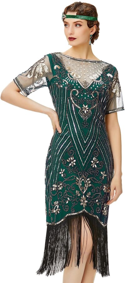 Dailygoods- Jurk 1920s Flapper - Pailletten/Franjes - Vintage/Kostuum - Gatsby/Themafeest - Art Deco - Hoogwaardige kwaliteit - Feestjurk
