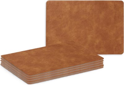 Zeller Placemats - 6x - lederlook - cognac kleur - 42 x 30 cm - tafel dekken - onderleggers