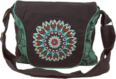 Hippe Schoudertas van Katoen - Uniseks, Zwart/Blauw, Verstelbare Riem, Fairtrade