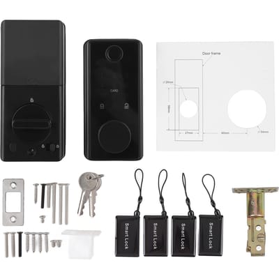 Slim Deurslot Vingerafdruk Kaart Wachtwoord APP Bediening Deurslot Kit voor 35 tot 60mm Houten Deur black