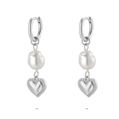 Twice As Nice oorbellen in zilver, parel en hartje Zilverkleurig