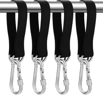 Set van 4 hangmatbevestigingsbanden 30×25 mm - met karabiners en D-ringen - bevestiging voor tuinhangmatten en schommels