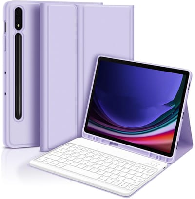 Paarse Bluetooth-toetsenbordhoes met toetsenbord compatibel met Samsung Galaxy Tab S9/S9 FE/S10 (10,9 inch)