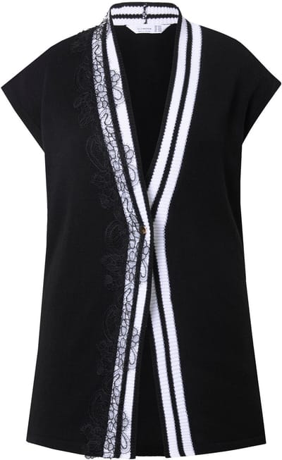 MIAMODA - Dames - Gebreid vest Straight Fit kanten lint en biesjes - Zwart - Maat 42+