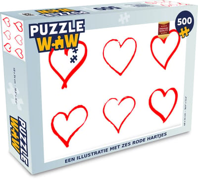 Puzzel Een illustratie met zes rode hartjes - Legpuzzel - Puzzel 500 stukjes