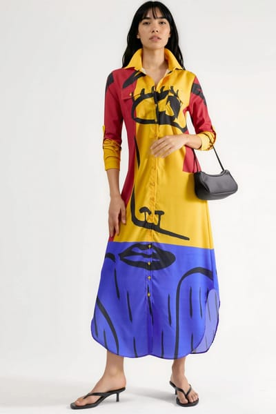 Abstracte Print Maxi Jurk met Knoopsluiting