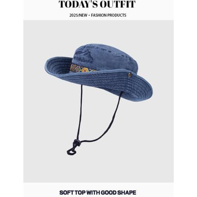 Gewassen Oude Vissershoed voor Dames Zomer Zonbescherming Westerse Cowboyhoed Outdoor Kamperen Wandelen Hoed Zonnehoed One size blue