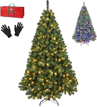 PristinePine Nordic Forest Fir - Volle Kerstboom met LED-verlichting (917 takken) - Kunstkerstboom inclusief opbergtas en handschoenen - 280 Gekleurde en Warm witte lampjes - Bediening via app - 180 cm