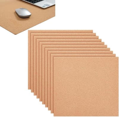24 Stuks Zelfklevende Korkplaten 1 mm Dikte Rechthoekige Korkvellen voor Coasters, Tafeldecoratie en Wanddecoratie (10 x 10 cm)