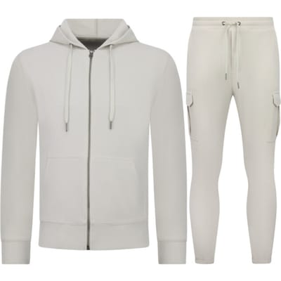 Casual Oversized Ribbed Tweedelige Set - Trainingspak Heren - Joggingpak Heren Volwassenen - 7920- Beige