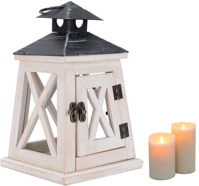Store_7 - Houten Lantaarn Ornament - Vintage Kroonluchter Kaarshouder - Retro Decoratie - Bruin Hout - Indoor en Outdoor Decoraties - Geschikt voor...