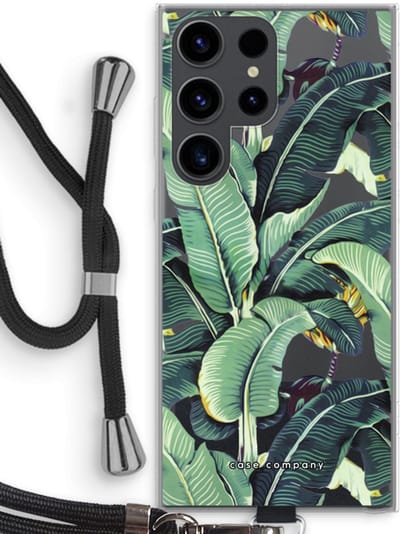 Hoesje met koord geschikt voor Samsung Galaxy S23 Ultra hoesje met Koord - Bananenbladeren - Telefoonhoesje met Zwart Koord - Bescherming aan alle Kanten en Over de Schermrand