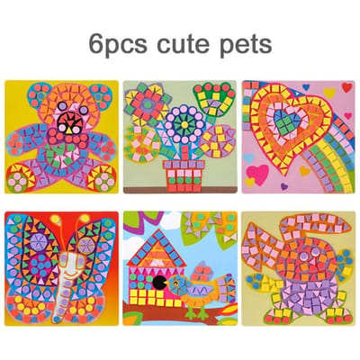 6 stuks/partij Kinderen 3D EVA Plakmozaïeken Puzzel DIY Schuim Handgemaakt DIY Kunst Cartoon Patroon Creatief Educatief Speelgoed voor Kinderen TMZ