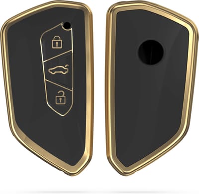 kwmobile autosleutel hoesje geschikt voor VW Golf 8 3-knops autosleutel hoes - TPU autosleutel behuizing - Beschermende auto sleutel case - Sleuteletui in zwart / goud
