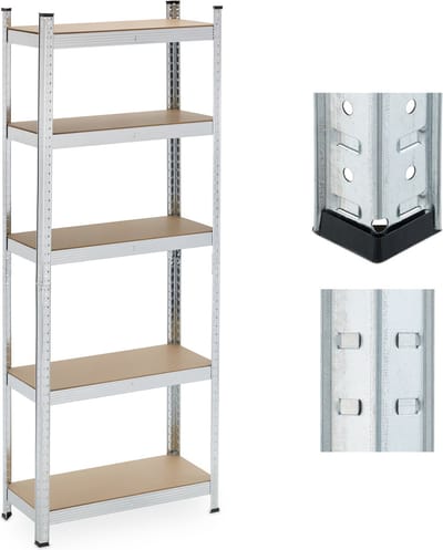 stellingkast - 500 kg - 180x70x30 cm - verzinkt staal - kelder - garage - zilver