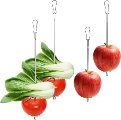 SnelShoppen - 4-delige Vogelkooi Voederhouder, RVS Vogelvoeder voor Kooi met Haak, 22cm/17cm Papegaai Fruit Spies, 2 Maten Hangende Voer Speelgoed voo