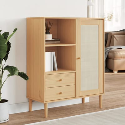 vidaXL - Hoge - kast - SENJA - rattan-look - 90x40x112 - cm - grenenhout - bruin