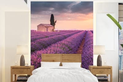 Behang - Fotobehang Lavendel - Bloemen - Paars - Veld - Breedte 195 cm x hoogte 260 cm