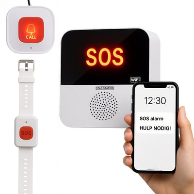 Senioren alarm - Alarm horloge ouderen - Alarmknop voor ouderen met Wifi - Personenalarmering - Persoonlijk alarm - Paniekknop - Noodknop voor hulpbehoevenden