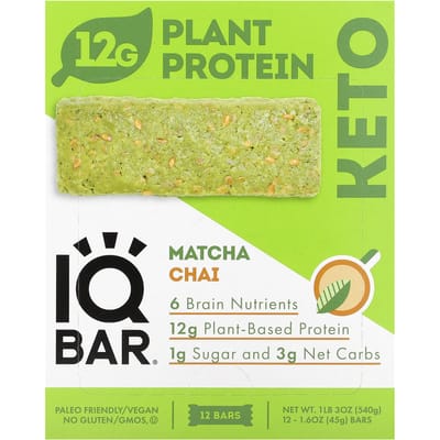 IQBAR, Plantaardige Eiwitreep, Matcha Chai, 12 repen, 45 g (1,6 oz) elk