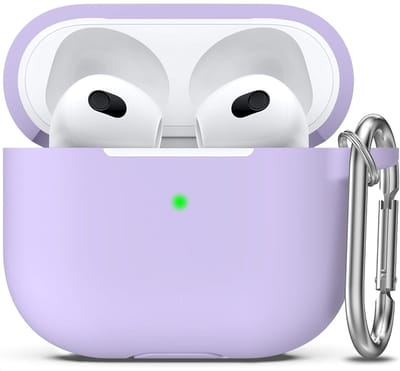 Hoesje Geschikt voor Apple AirPods 3 - Lila - Casemania Liquid Siliconen Bescherm Hoes met Bevestigingslus & Karambijnhaak