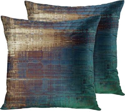 Emvency Set van 2 kussenslopen vintage abstract groenblauw en blauw rommelig roest schilderij decoratieve kussenslopen woondecoratie standaard vierkante kussenslopen 18x18 inch kussenslopen
