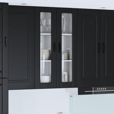 vidaXL - Wandglas - Kasten - PORTO - Zwart - 60 - x - 31 - x - 100 - cm - Bewerkt - hout