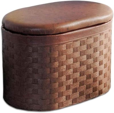 Voetenbank met opbergruimte - Ottomaan poef - Woonkamer decoratie - Rotan en kunstleer - 60x40x38cm - Bruin
