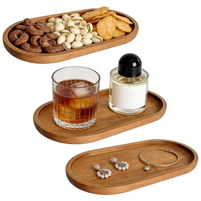 Dienblad, acaciahouten dienblad, klein, decoratief dienblad, hout voor snacks, dessert, fruit, sushi, kaas, voorgerechten in café, thuis, hotel, restaurant (19 x 10,5 cm)