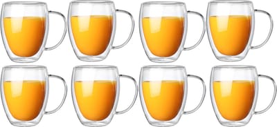 Dubbelwandige Glazen met Oor - 8 Stuks - 350ml - Koffieglazen - Theeglazen - Cappuccino Glazen