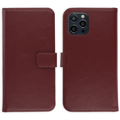 Selencia Hoesje - Geschikt voor Apple iPhone 12 Pro / 12 - Echt Lederen Bookcase - Burgundy
