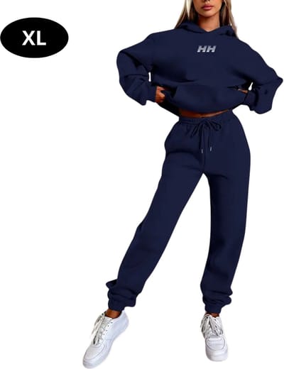 Livano Joggingpak Dames - Huispak - Volwassenen - Trainingspak - Comfortabel - Jogging Pak - Joggingsbroek - Marineblauw - XL