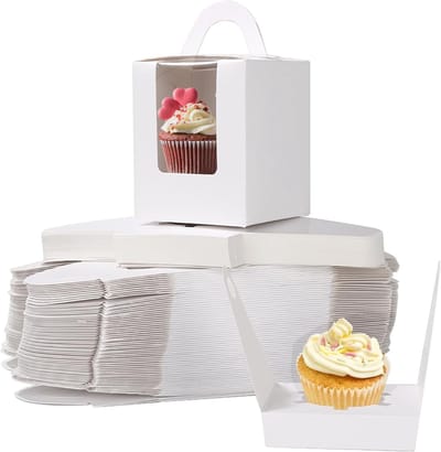 100 Stuks Cupcake Dozen met Venster en Handvat, Ideaal voor Verjaardagen, Feestdagen en Evenementen, Witte Kartonnen Dozen voor Individuele Cupcakes