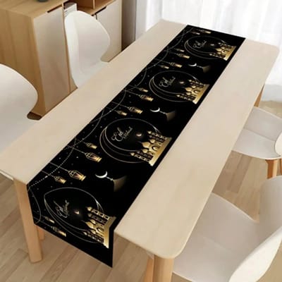 Without Lemon - Eid Mubarak Tafelloper - Tafelkleed - Decoratie - Feest - Ramadan - Suikerfeest - Versiering - 33x183cm - Zwart - Versie: A