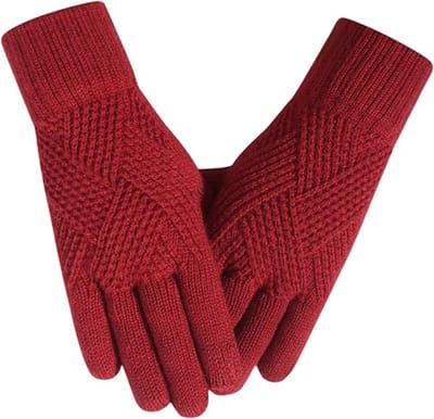 Handschoenen - Warme gebreide handschoenen voor dames - Lang - Ruitpatroon - Verdikt warm breiwerk - Touchscreen-ontwerp met twee vingers - Warm en koudebestendig - Wollen handschoenen - Zacht en huidvriendelijk - Rood
