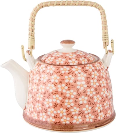 Clayre & Eef Theepot met Filter 700 ml Roze Keramiek Bloemen