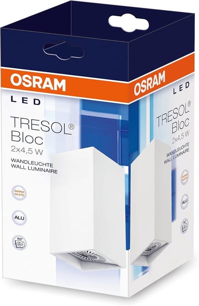 Osram LED wandlamp, Tresol, wit, binnenlamp, horizontale en verticale montage, LED spots 60° draaibaar, 4,5 watt, warm wit 3000K