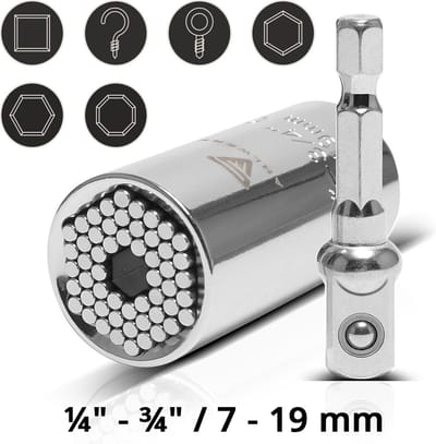 STAHLWERK universele dopsleutel 7-19 mm multifunctionele dopsleutel voor 3/8" ratels inclusief adapter voor accu- en elektrische boormachines