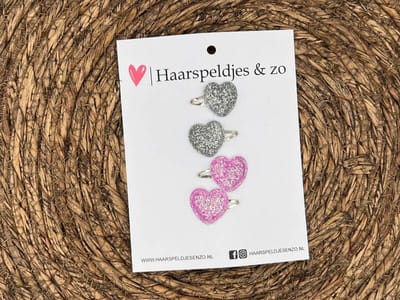 Baby haarspeldjes setje 34 - mini - 2cm groot - voor de eerste lokjes haar - hartjes - zilver - roze - glitters - kerst
