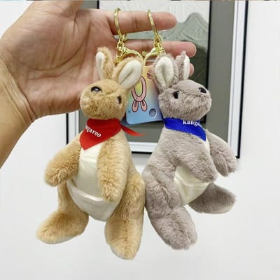 1s/lot 15cm Mignon Kangourou Peluche Porte-clés Kangourou Australien Poupée en Peluche Jouets Charms de Sac pour Couple beige