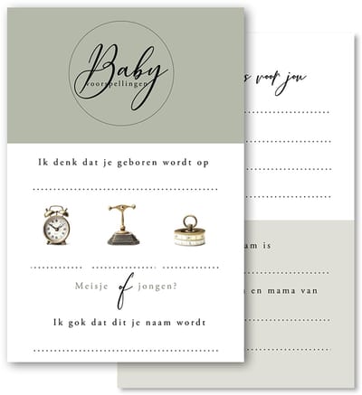 20 invulkaarten Gender Reveal - Babyshower - Babyvoorspellingen - A6 Genderreveal - Invulkaarten geslachtsbepaling - Baby Shower invulkaarten - babyshower spelletjes