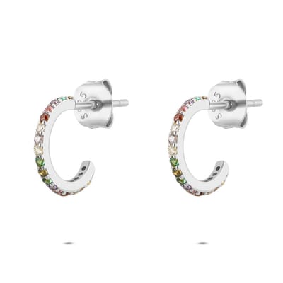 Twice As Nice Oorbellen in zilver, halfrond met gekleurde stenen Zilverkleurig